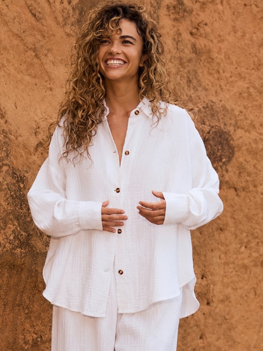 ROXY White Guaze Lightweight White Beach Button-Up Shirt %100 Cotton
